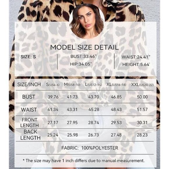 Cheetah Printed Button Up Shirt Casual Long Puff Sleeve‎ Blouse Boho Dressy Top - Picture 5 of 5